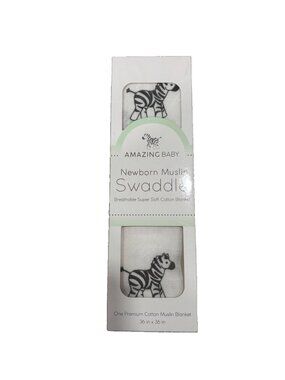 Amazing Baby Newborn Cotton Muslin Swaddle Blanket Zebra White/Black Unisex